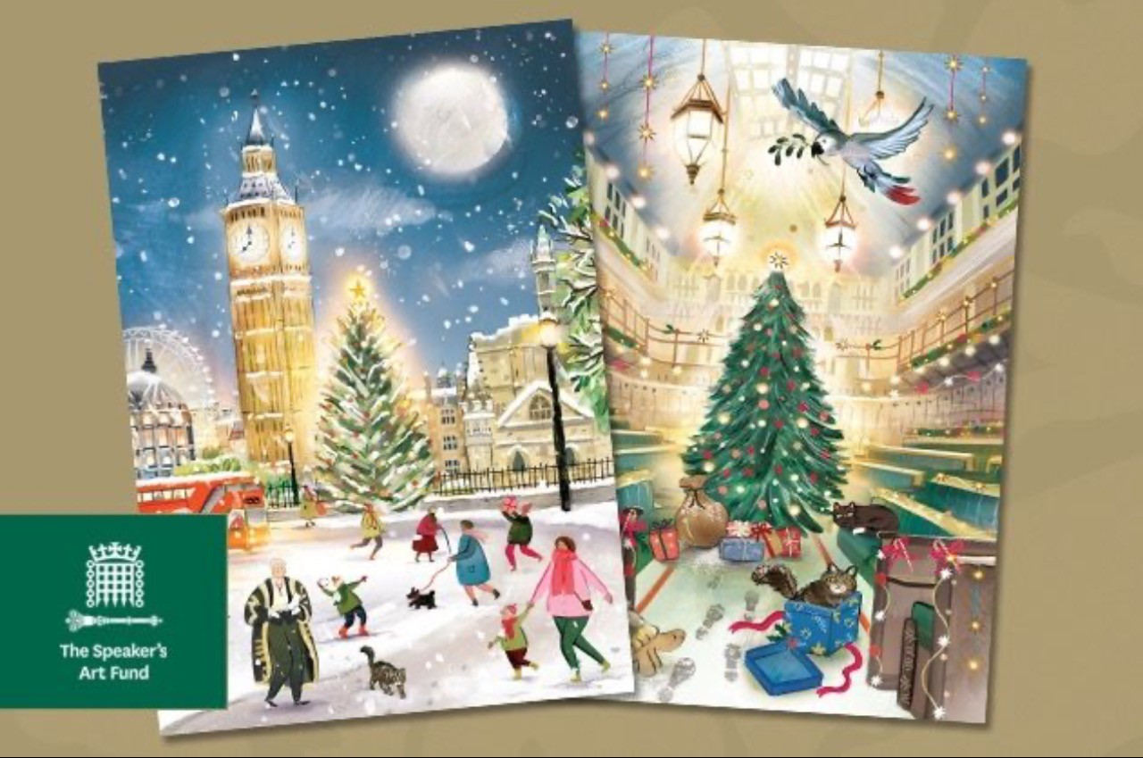 The Speaker of the House of Commons and his pets make guest appearances in this mixed pack of charity Christmas cards.