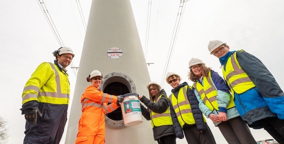 Pupils place time capsule in one of world’s first T-Pylons 