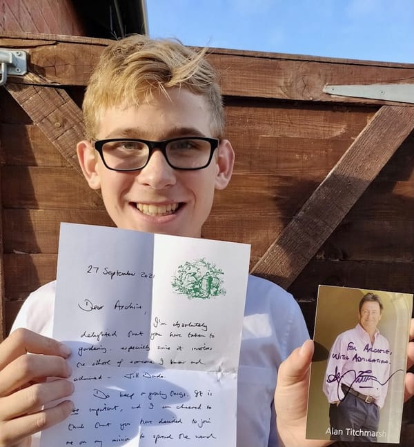Eco Archie, 14, gets personal handwritten praise letter from TV’s Alan Titchmarsh