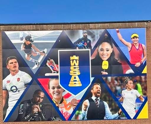 Students inspired by incredible 30 foot colourful collage of world sporting heroes - full story to come by Jill Dando News
