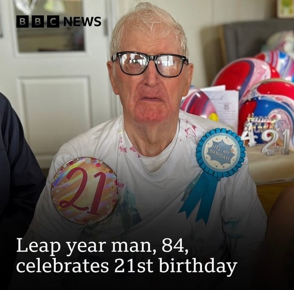 Leap year man, 84, celebrates happy 21st birthday